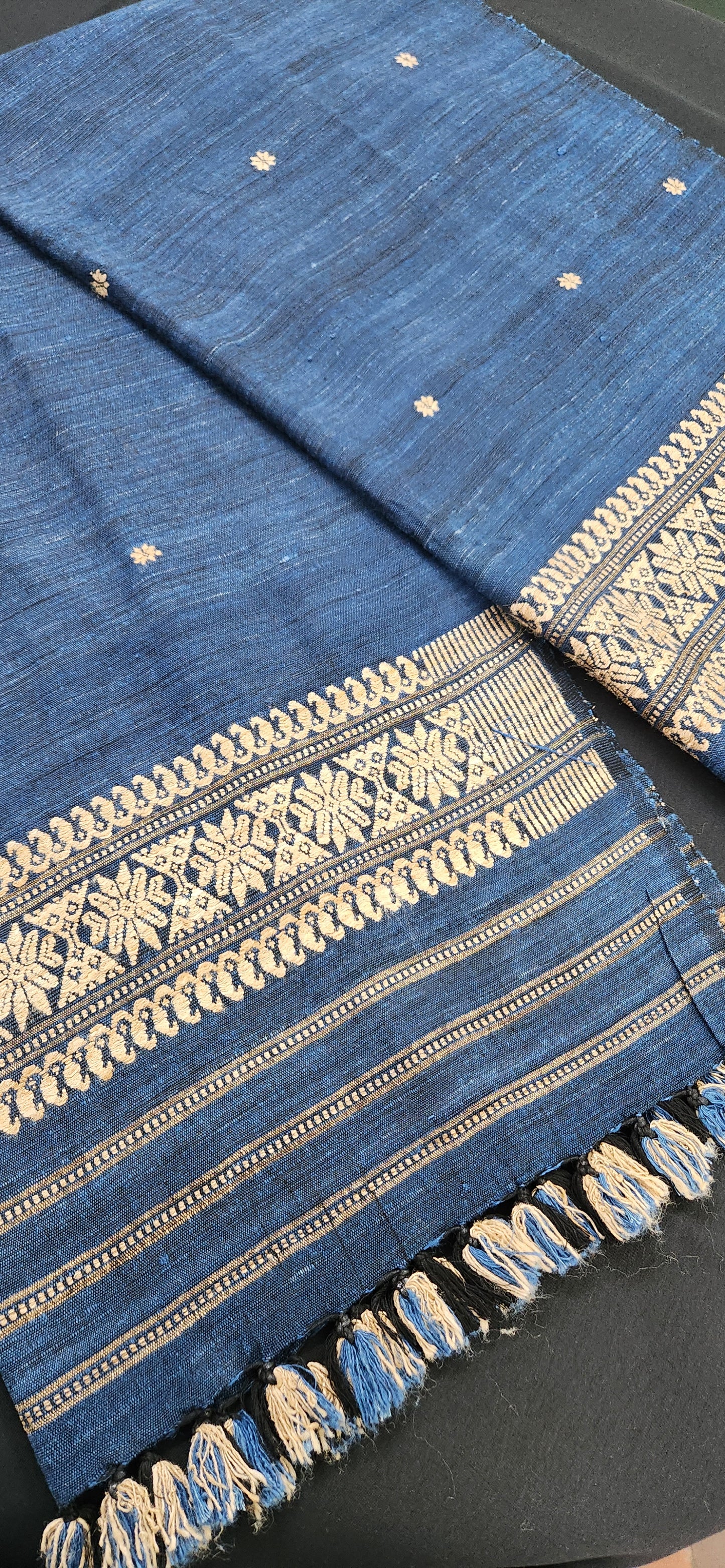 Handwoven Blue Eri Silk and Ghisa Stole
