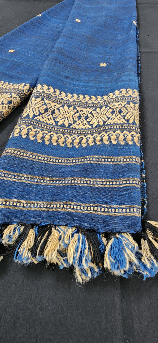 Handwoven Blue Eri Silk and Ghisa Stole