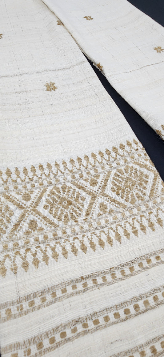 Handwoven White Eri Silk & Ghisa Stole
