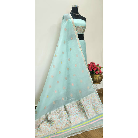 Sea Green Mulberry Silk (Paat Kesapaat) Mekhela Chador