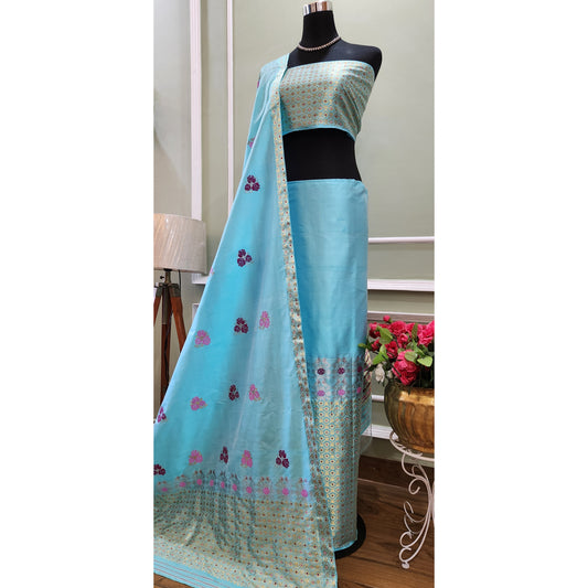 Blue Mulberry Silk (Paat) Mekhela Chador