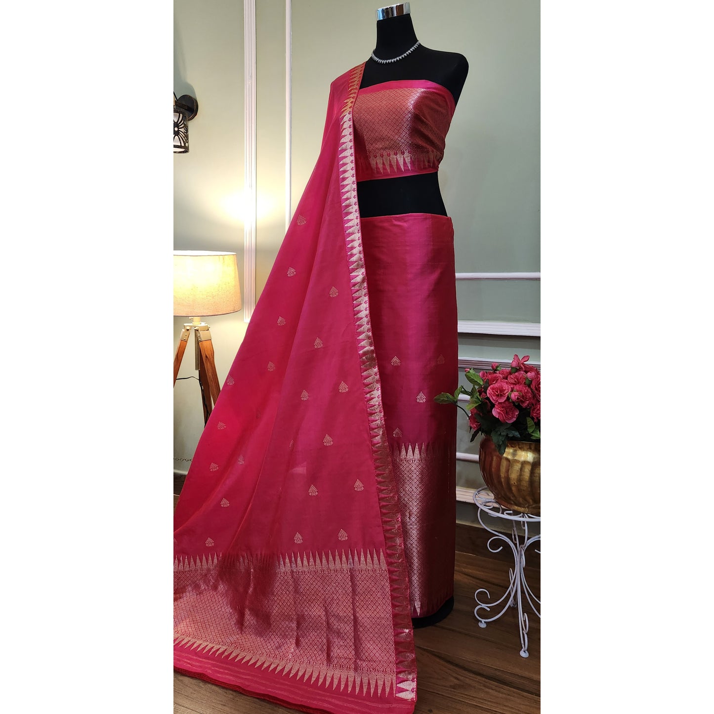 Pink Mulberry Silk (Paat) Mekhela Chador