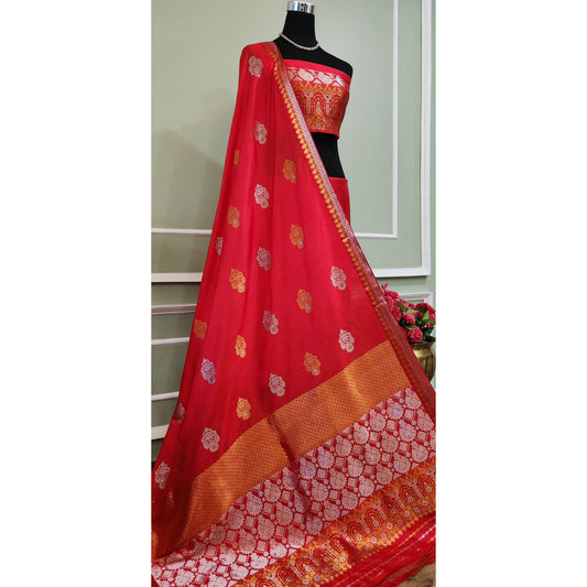 Red Mulberry Silk (Paat) Mekhela Chador