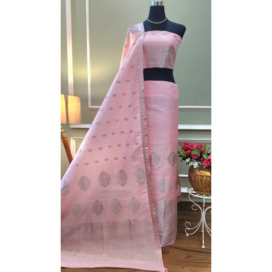 Light Pink Pure Mulberry Silk & Tassar Silk (mix) Mekhela Chador