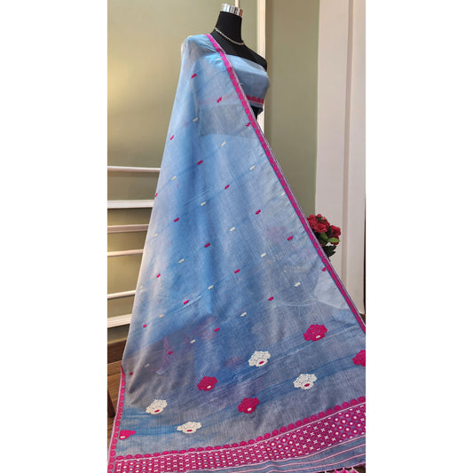 Blue Pure Cotton - Kesapaat Mekhela Chador