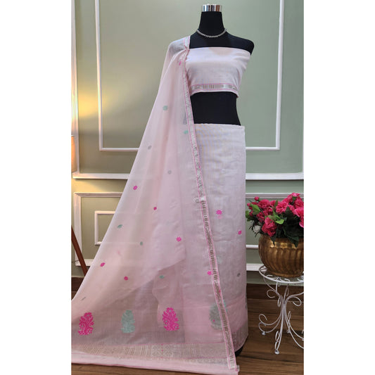 Pink Pure Cotton-Kesapaat Mekhela Chador