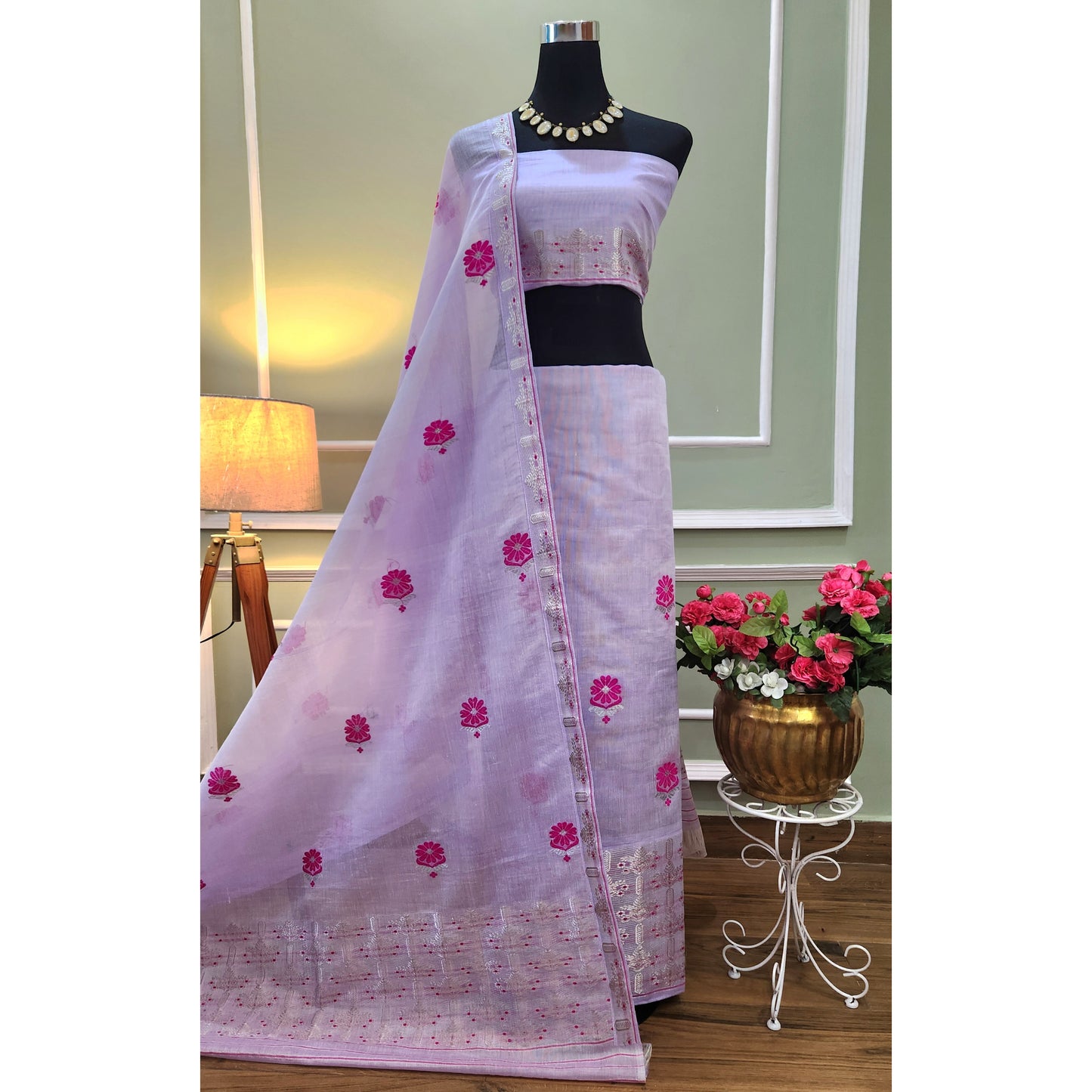 Light Purple Cotton-KesaPaat Mekhela Chador
