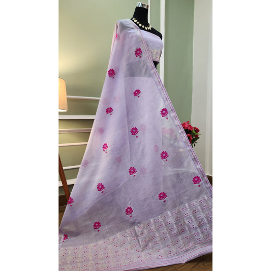 Light Purple Cotton-KesaPaat Mekhela Chador
