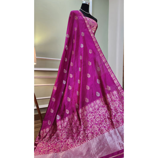 Magenta Pure Mulberry Silk Mekhela Chador