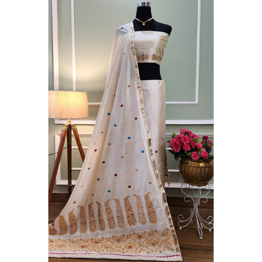 Ivory Pure Mulberry Silk Mekhela Chador