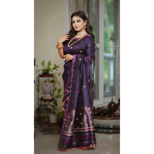 Violet Mulberry Silk (Paat-Kesapaat) Mekhela Chador