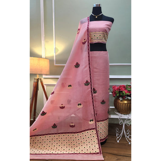 Pink Cotton-Kesapaat Mekhela Chador
