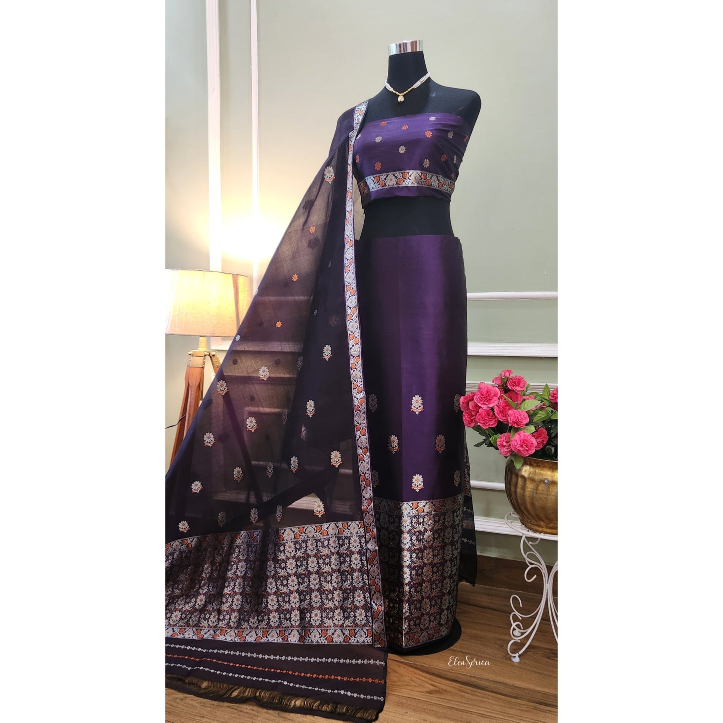 Purple Mulberry Silk (Paat-Kesapaat) Mekhela Chador