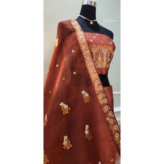 Copper Brown Mulberry Silk (Paat-Kesapaat) Mekhela Chador