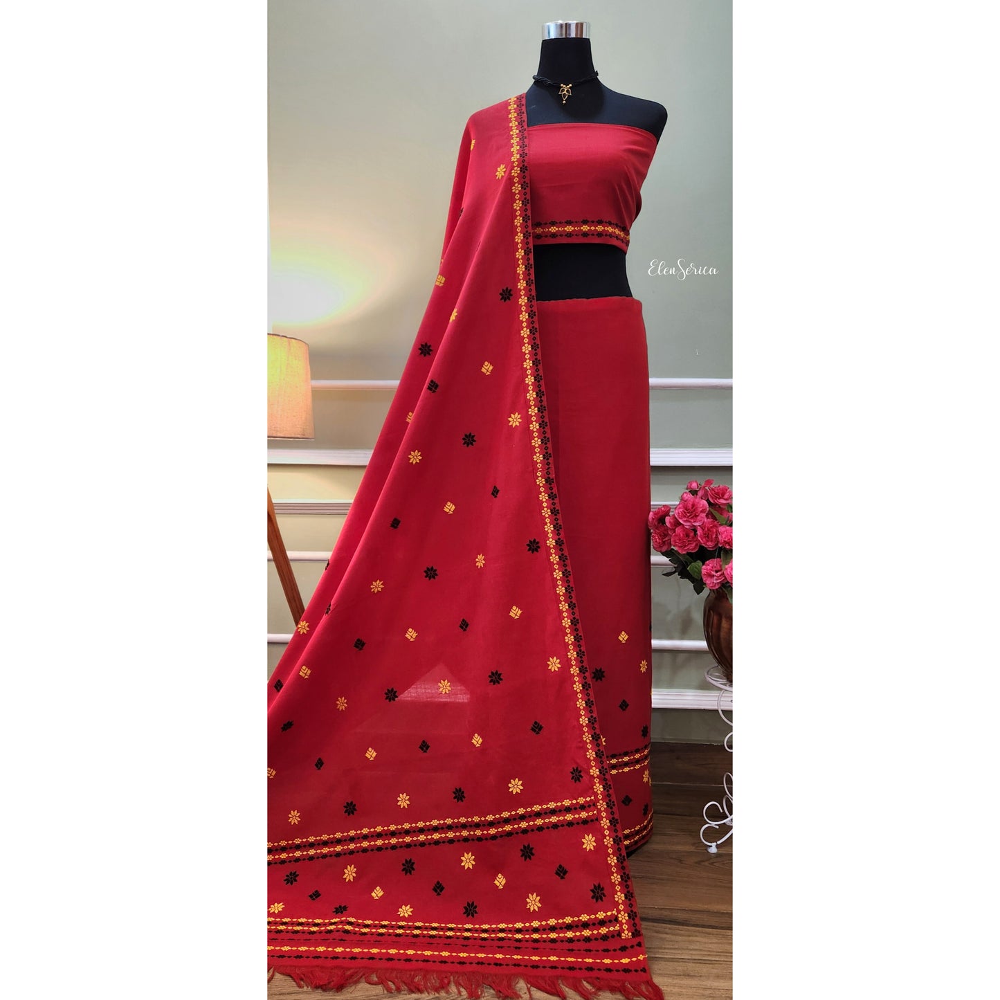 Red Cotton Mekhela Chador