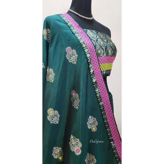 Emerald Green Mulberry Silk Mekhela Chador
