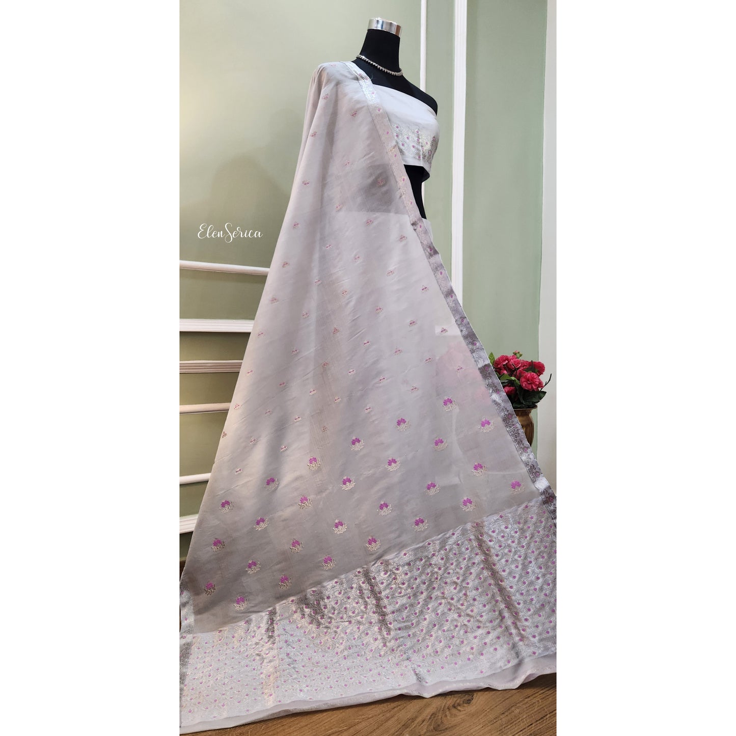 Silver Lilac Mulberry Silk Mekhela Chador