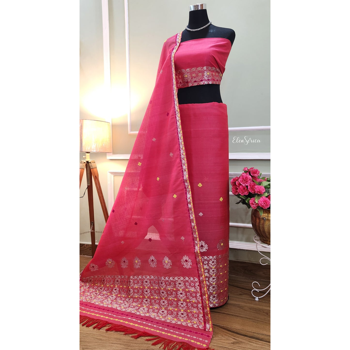 Pink Cotton Kesapaat Mekhela Chador