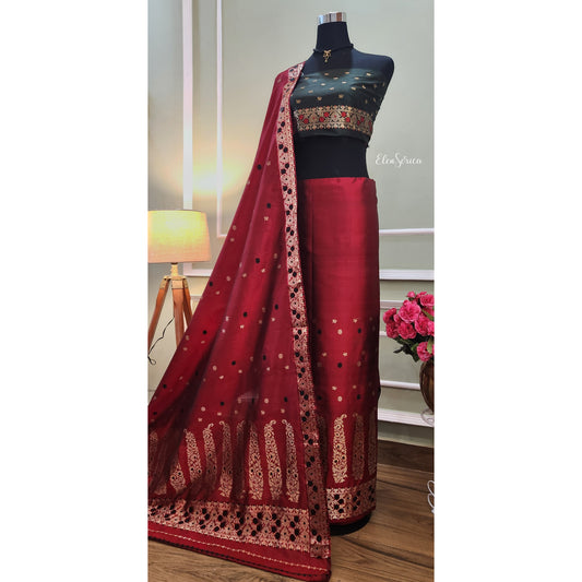 Crimson Royal Mulberry Silk Mekhela Chador