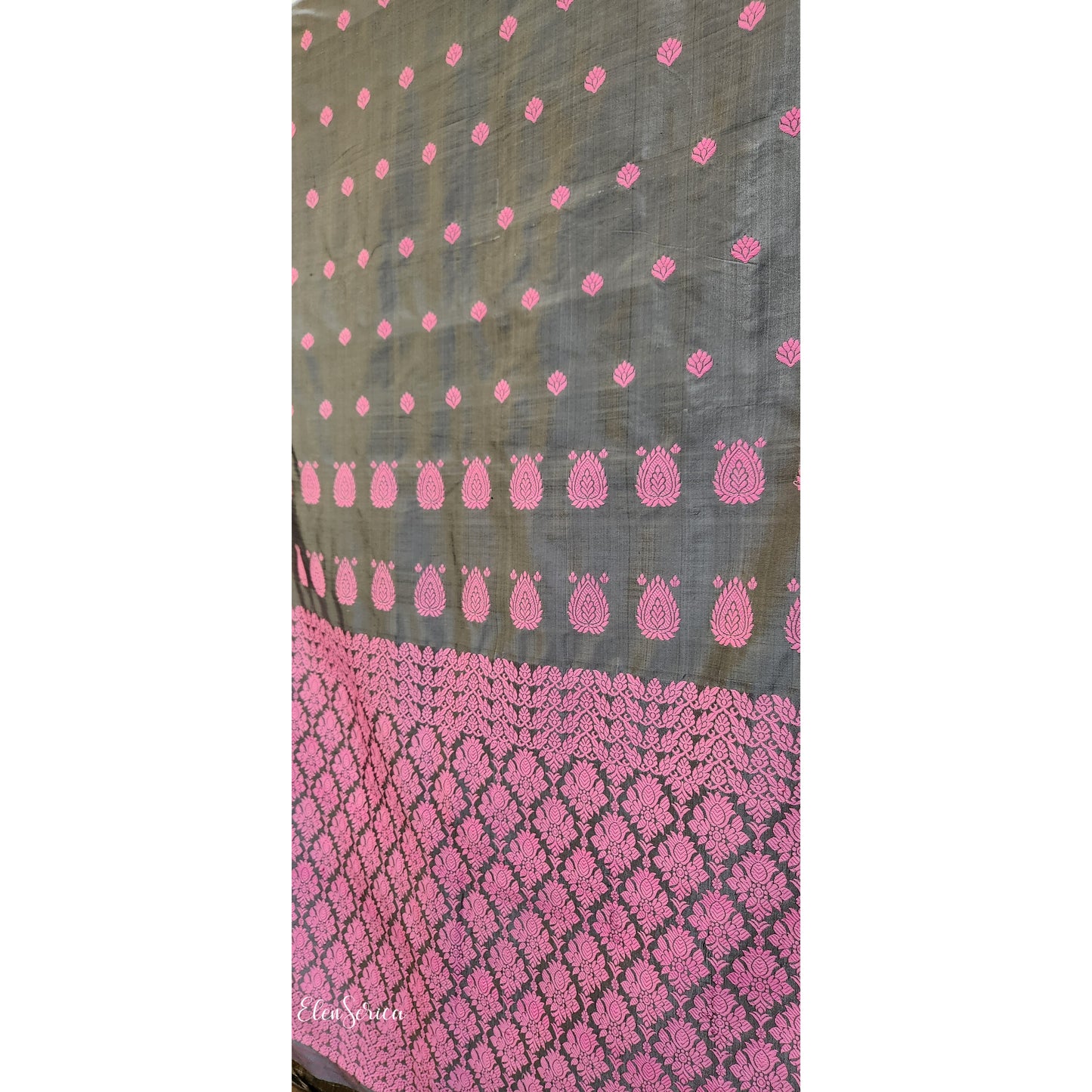 Grey Blossom Mulberry Silk Saree