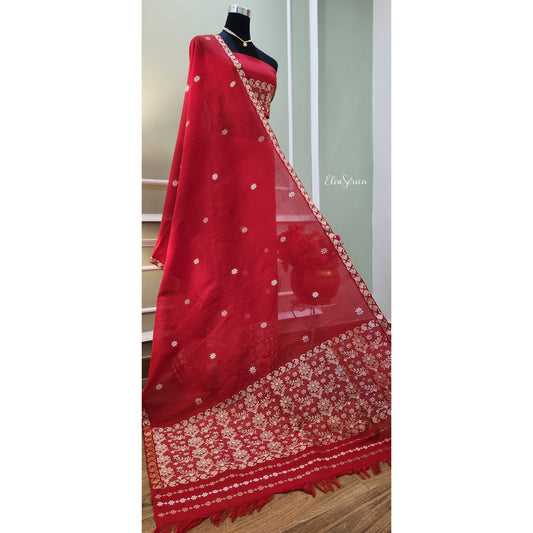 Red Cotton-Kesapaat Mekhela Chador