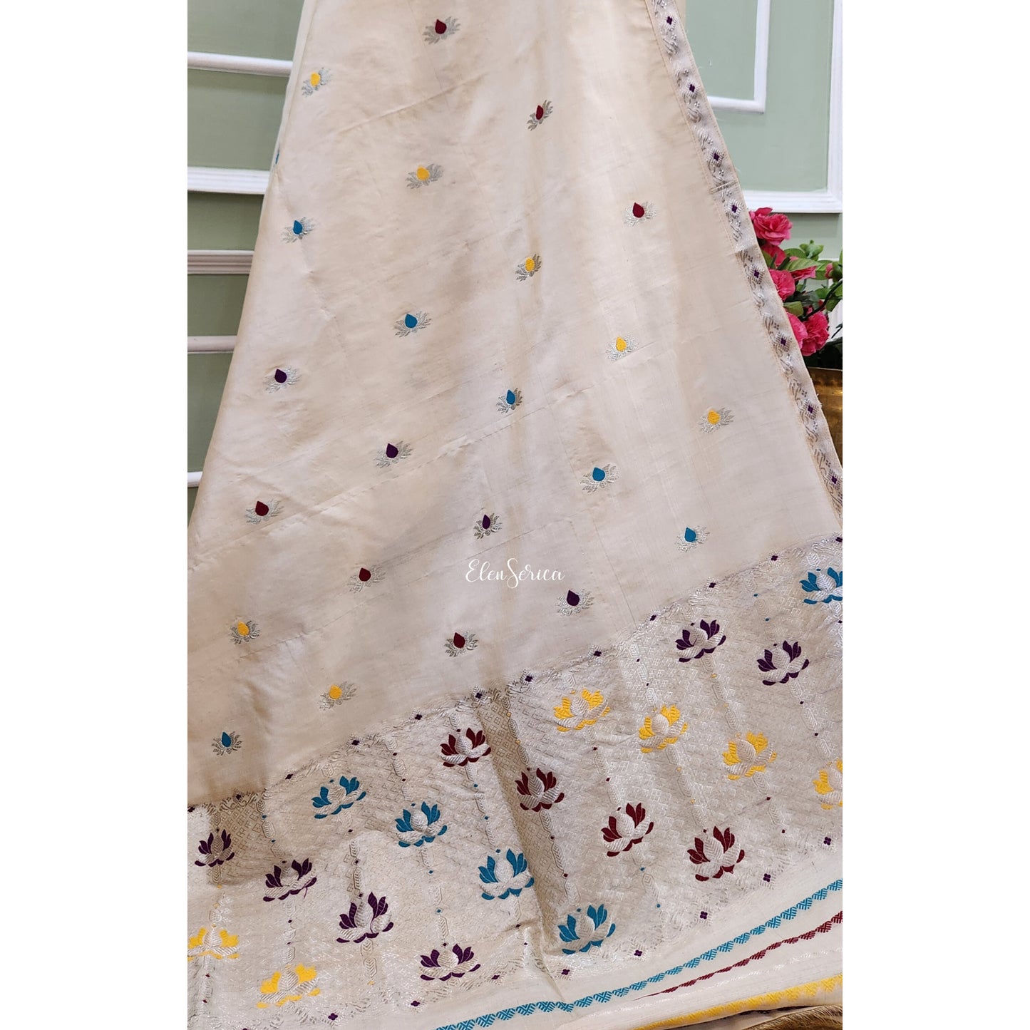 White Tassar Silk Mekhela Chador