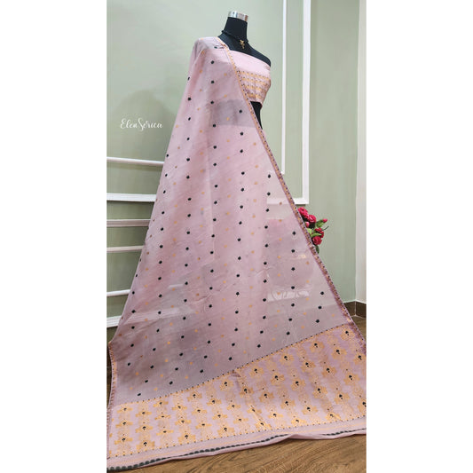 Mauve Pink Mulberry Silk (Paat-Kesapaat) Mekhela Chador
