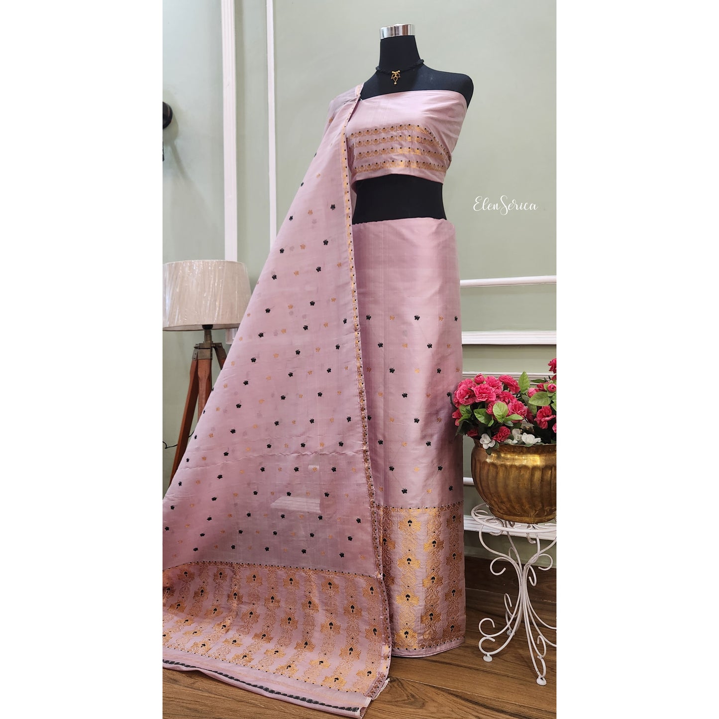 Mauve Pink Mulberry Silk (Paat-Kesapaat) Mekhela Chador