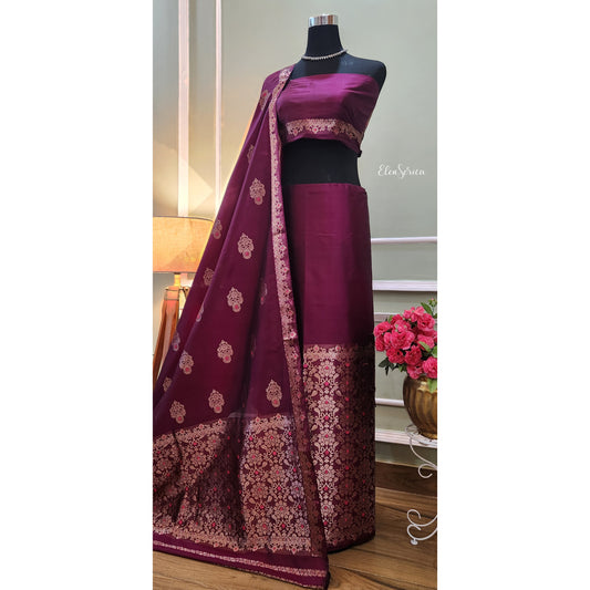 Purple Mulberry Silk (Paat) Mekhela Chador