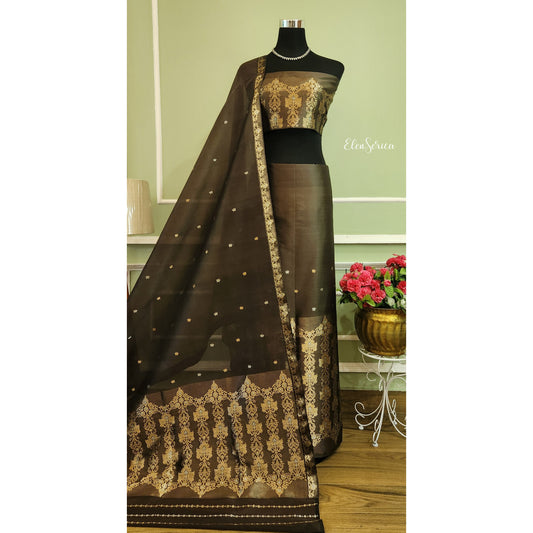 Olive Green Mulberry Silk (Paat-Kesapaat) Mekhela Chador