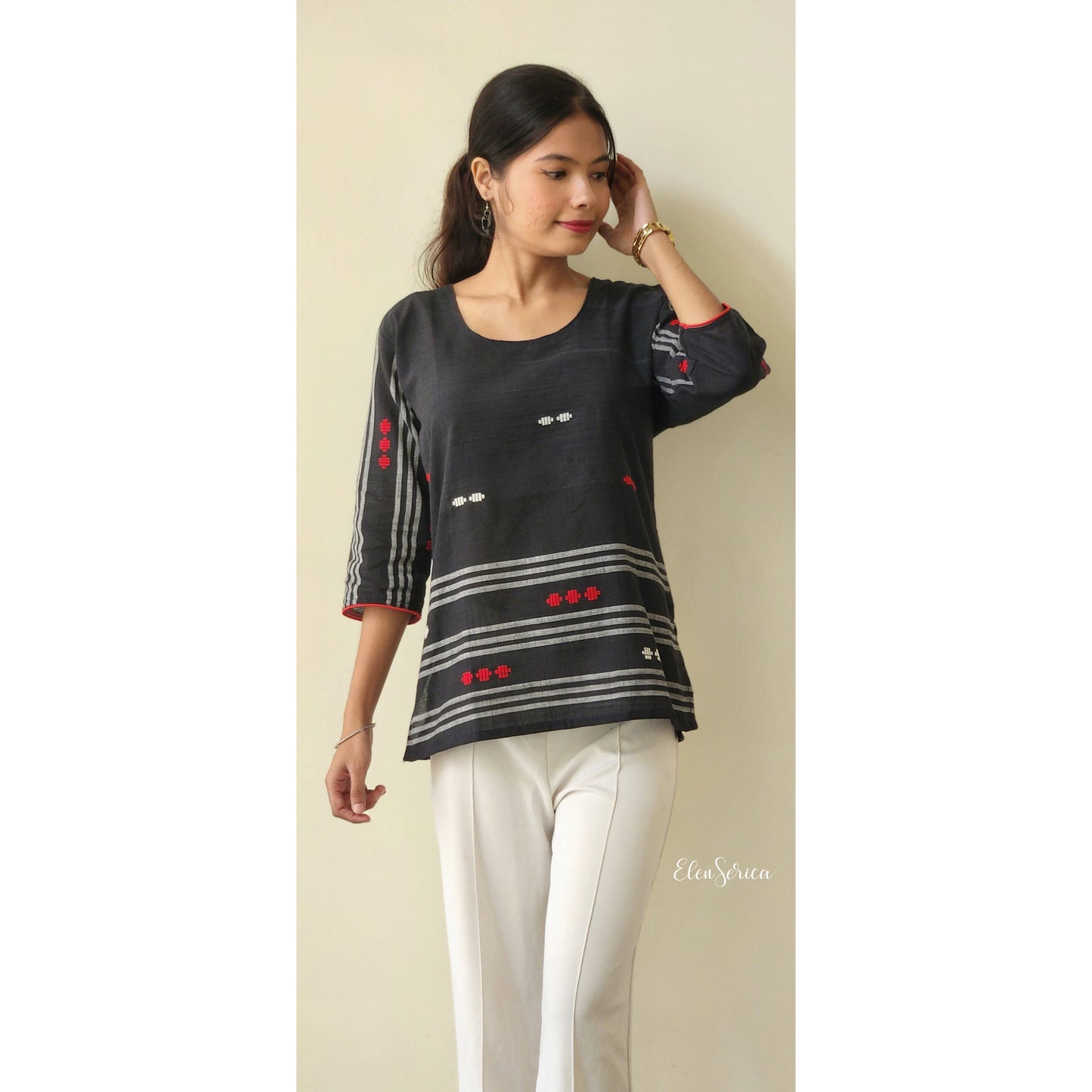 Black Cotton Handwoven Top