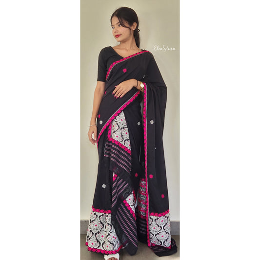 Black Pure Cotton Mekhela Chador
