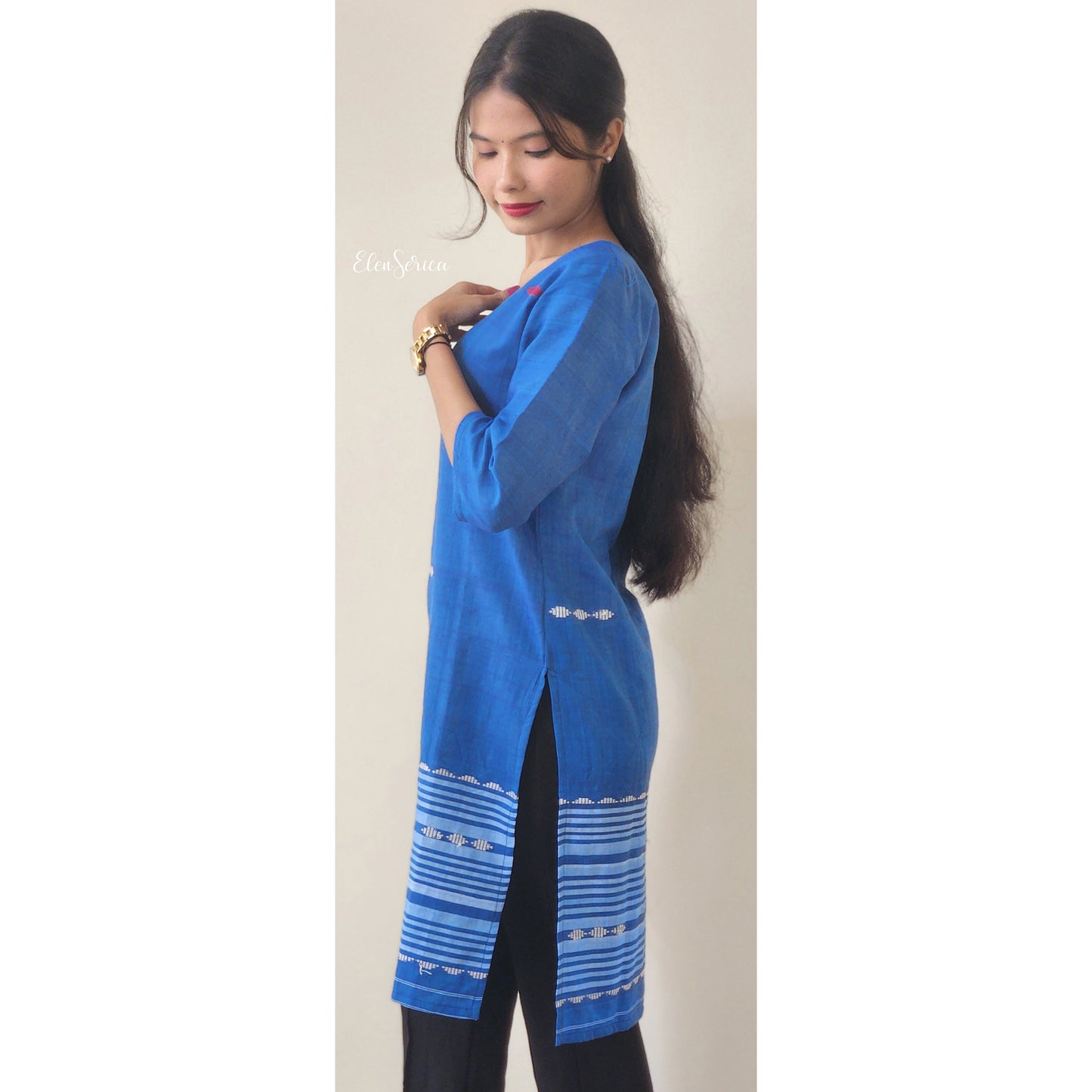 Blue Cotton Handwoven Kurti