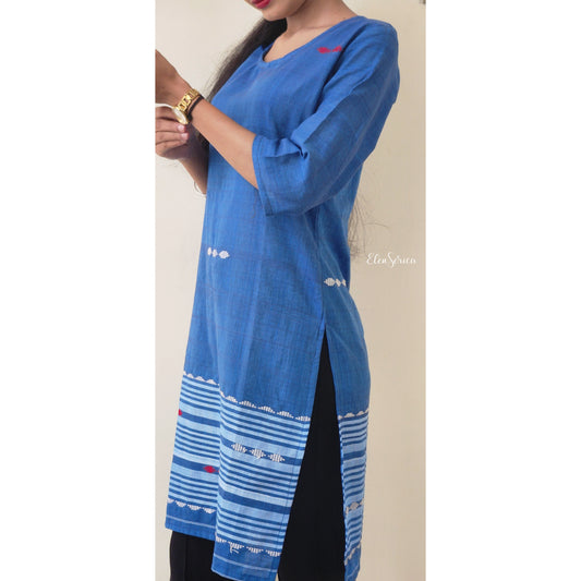 Blue Cotton Handwoven Kurti