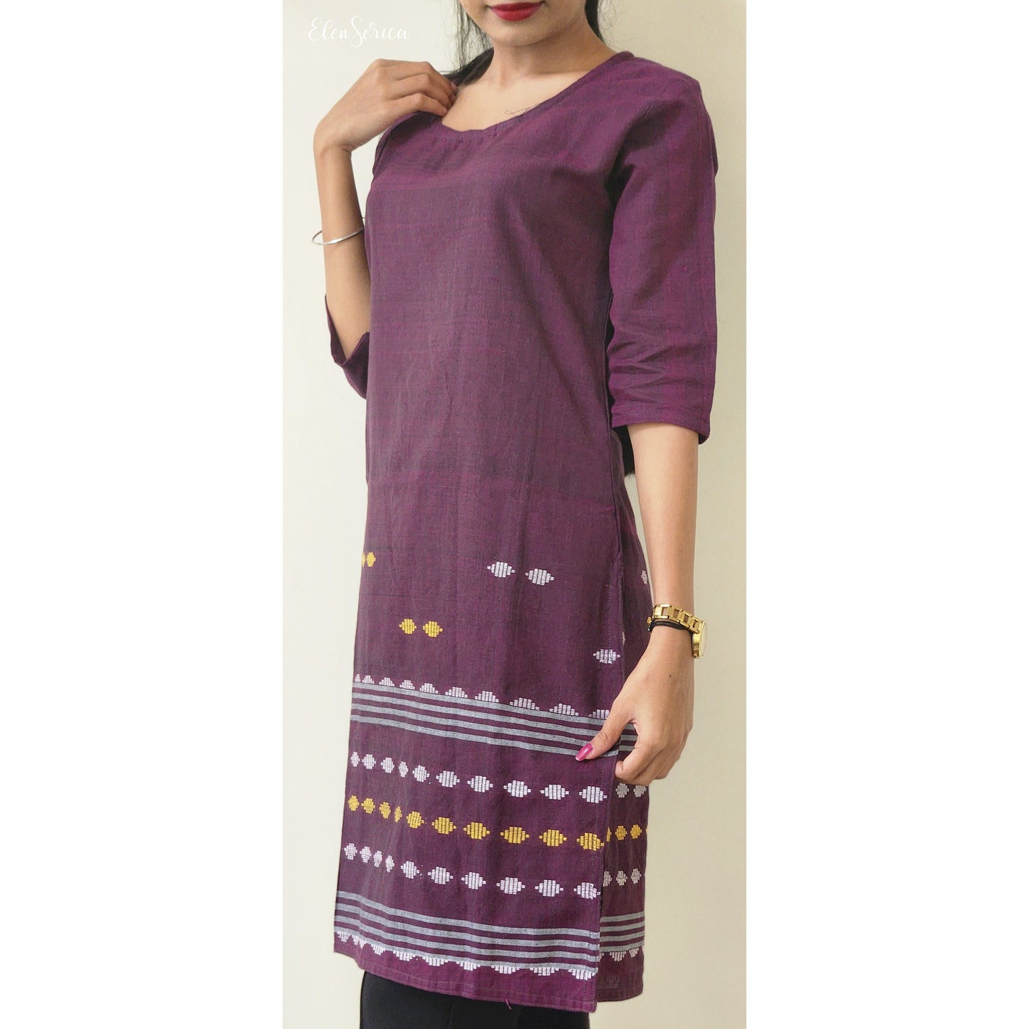 Dark Purple Cotton Handwoven Kurti