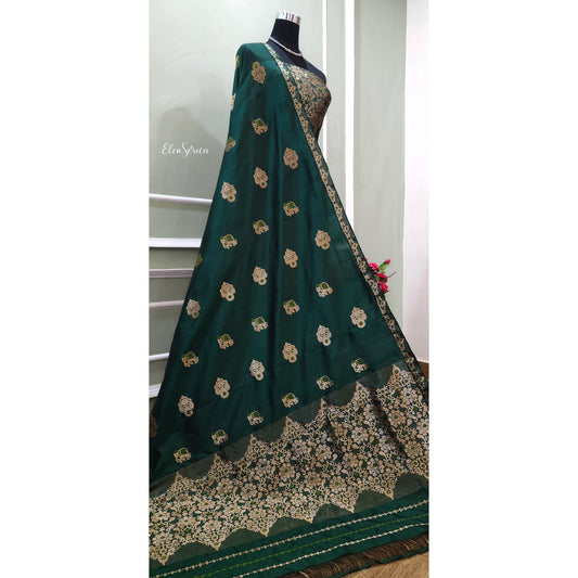 Emerald Green Mulberry Silk Mekhela Chador