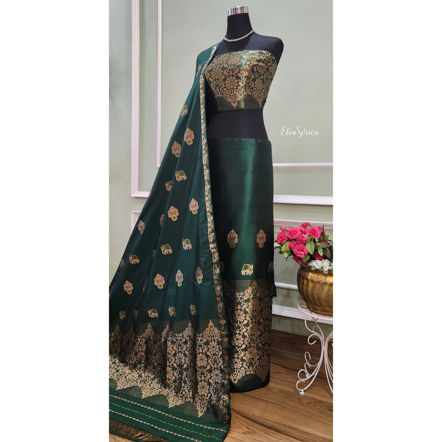 Emerald Green Mulberry Silk Mekhela Chador