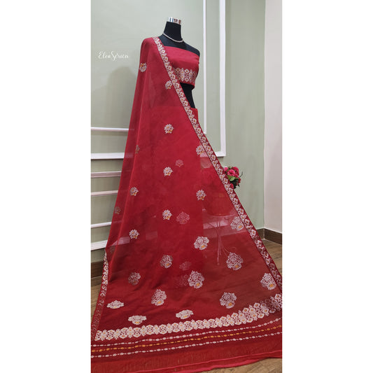 Maroon Cotton- Kesapaat Mekhela Chador