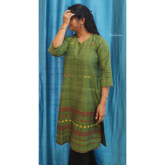 Green Handwoven Cotton Kurti