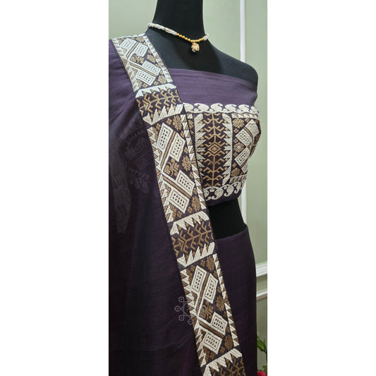 Midnight Purple Cotton Kesapaat Mekhela Chador