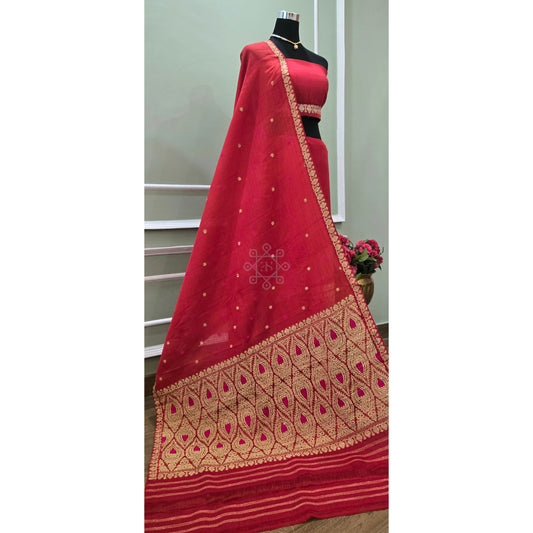 Red Cotton Kesapaat Mekhela Chador