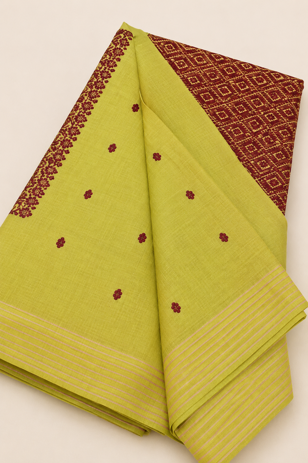 Golden Olive Handloom Cotton Saree