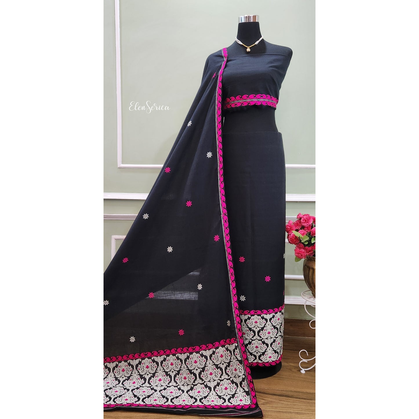 Black Pure Cotton Mekhela Chador