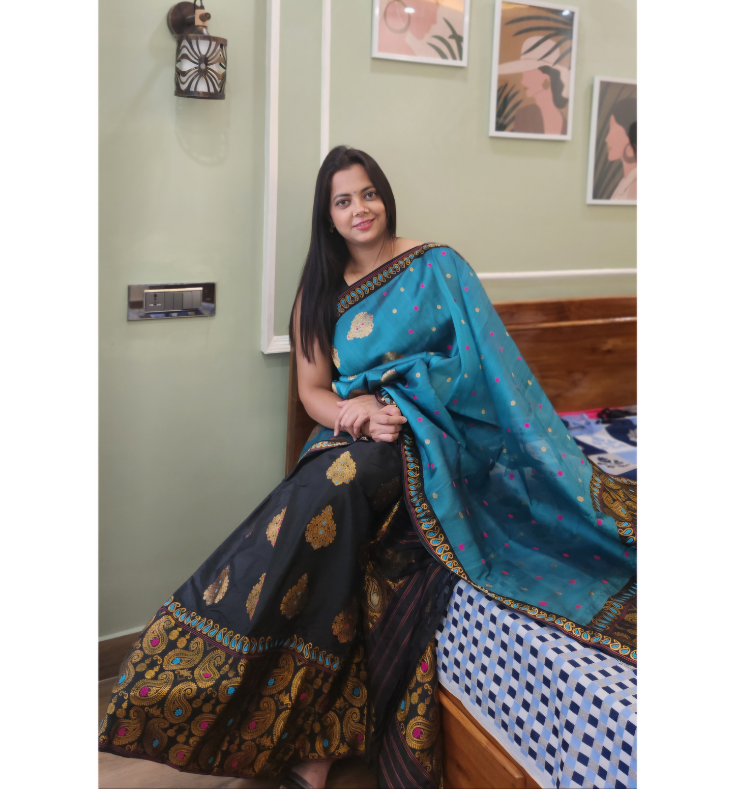 Blue- Black Mulberry Silk (Paat-Kesapaat) Mekhela Chador
