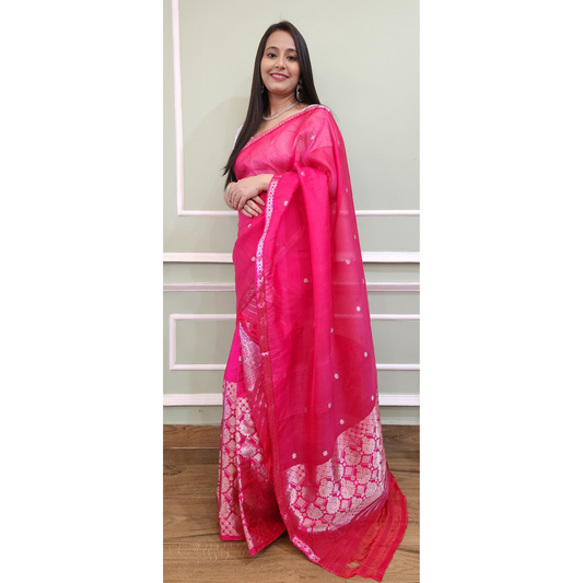 Pink Mulberry Silk (Paat-Kesapaat) Mekhela Chador