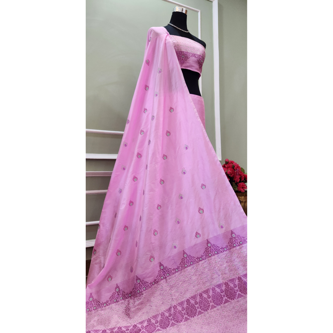 Pink Mulberry Silk (Paat) Mekhela Chador