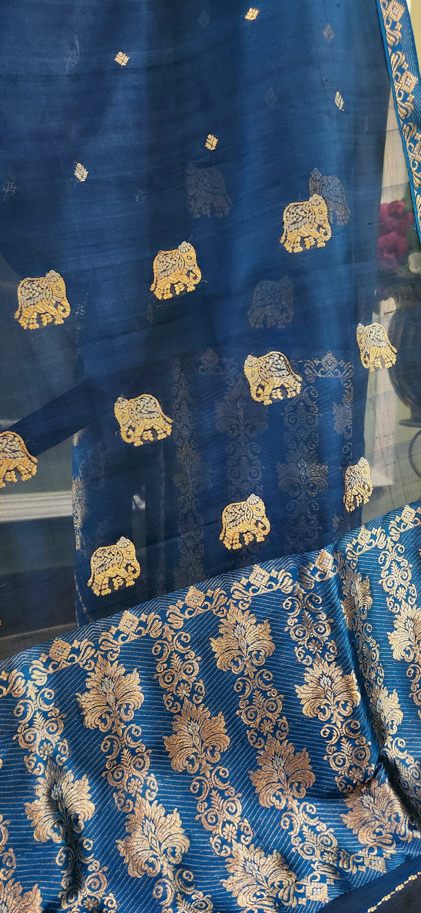 Midnight Blue Mulberry Silk (Paat) Mekhela Chador