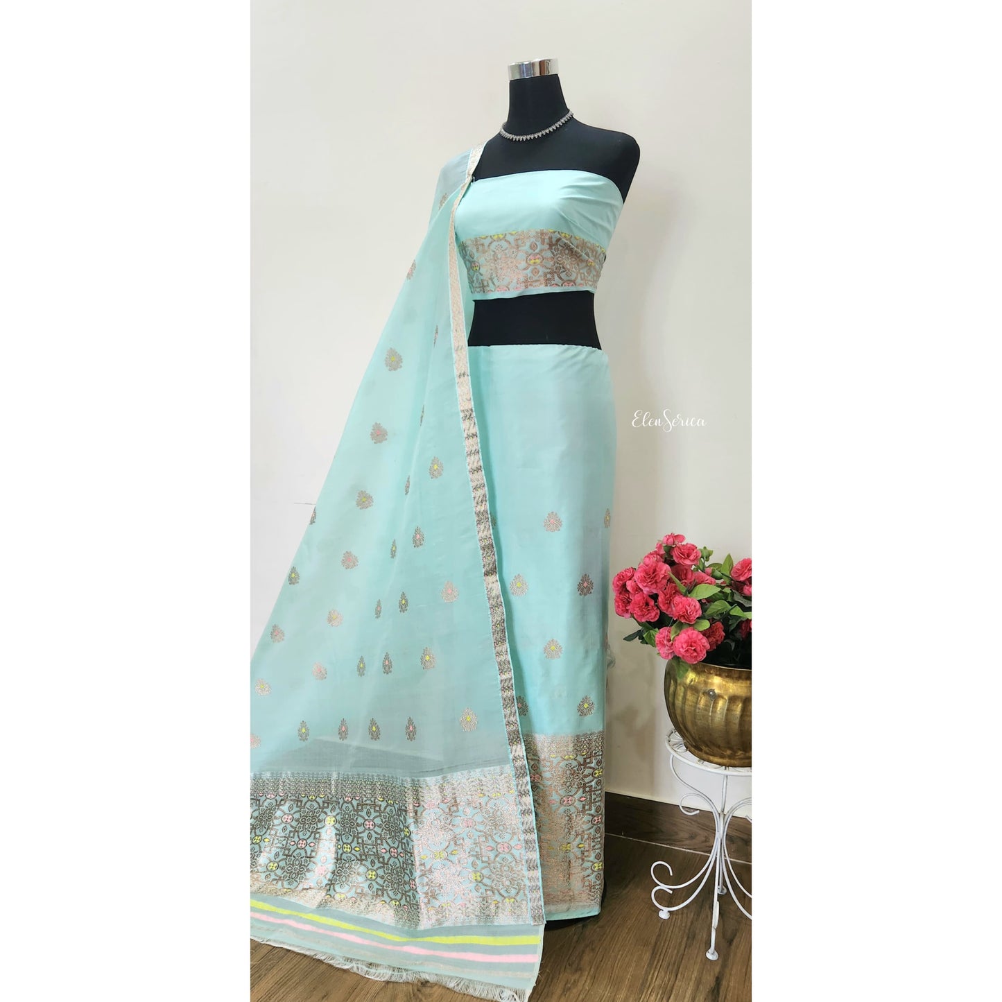 Sea Green Mulberry Silk (Paat Kesapaat) Mekhela Chador