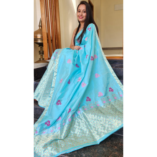 Blue Mulberry Silk (Paat) Mekhela Chador
