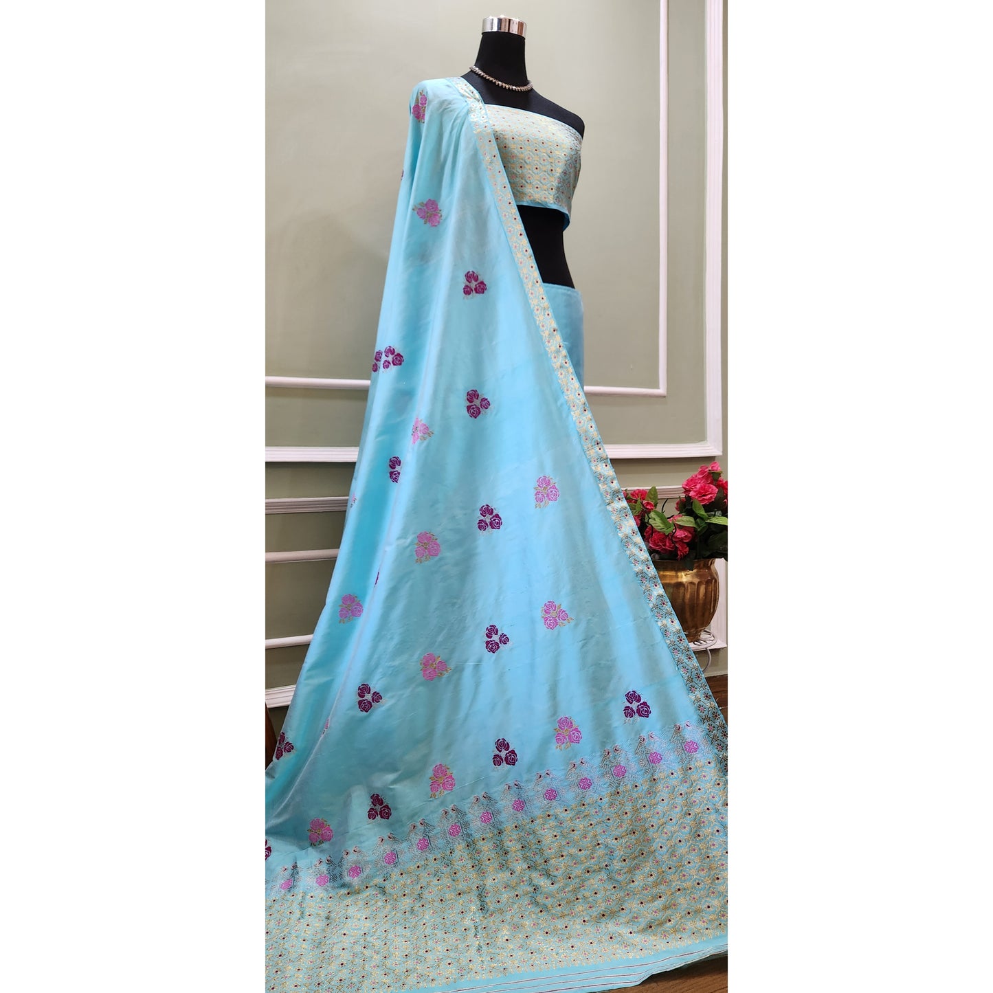 Blue Mulberry Silk (Paat) Mekhela Chador